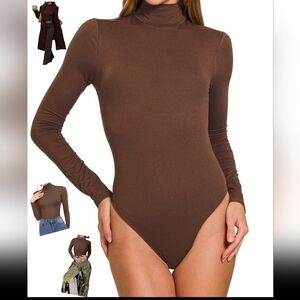 #78002 🛑L Fabulous Mocha Mock Neck Long Sleeve Bodysuit